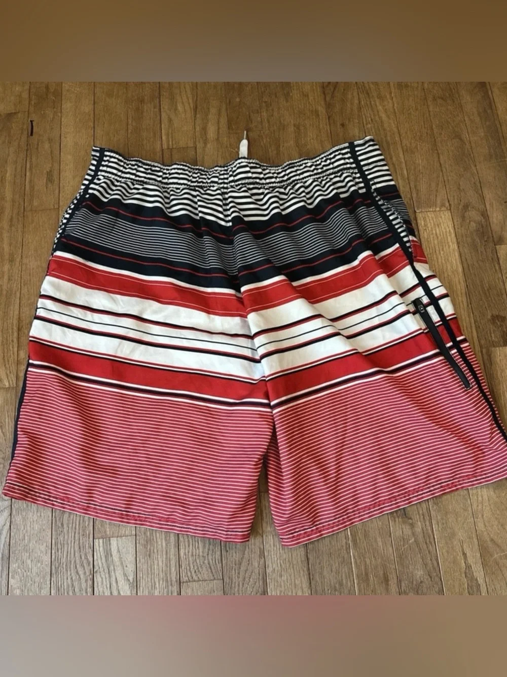 OP Patriotic Red White Blue Striped Lined Swim Trunks Board Shorts XL 40/42